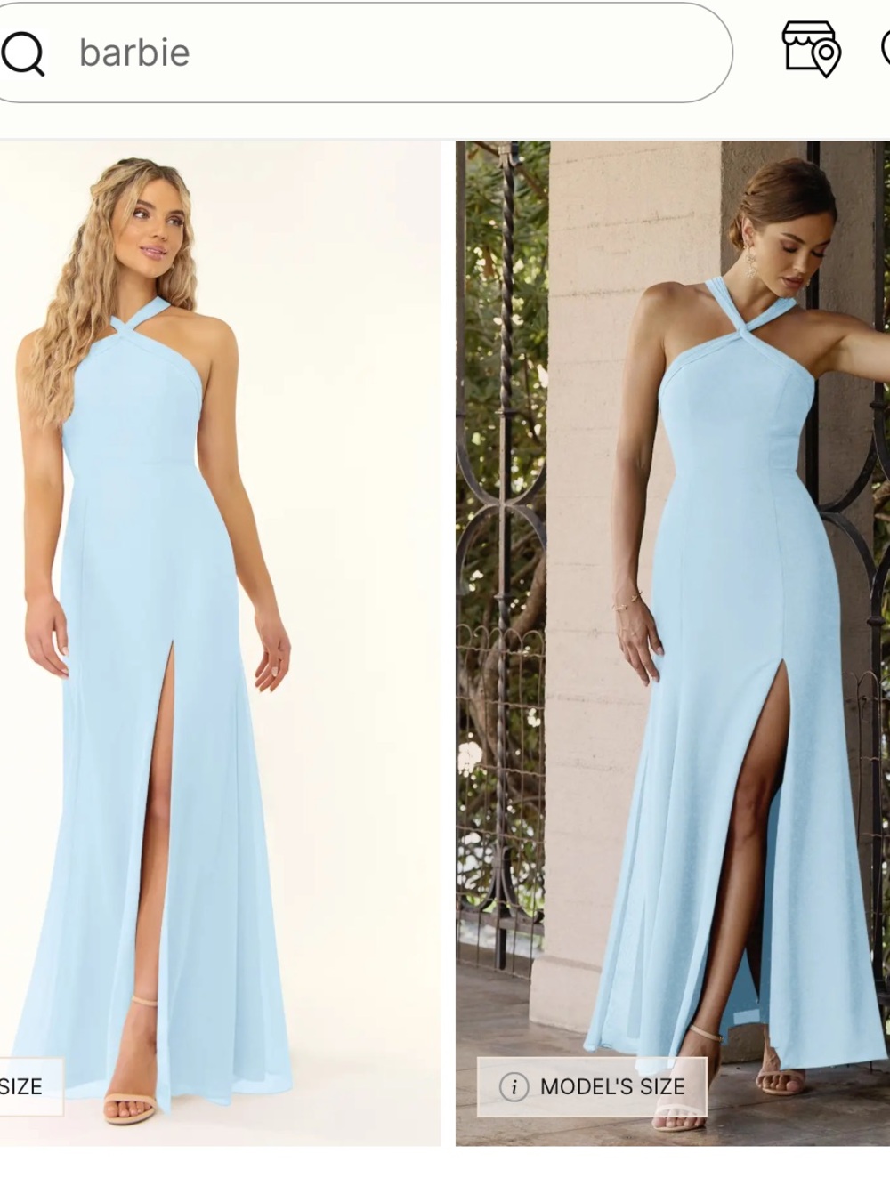 Azazie Sky Blue Strapless Cross-Halter A-Line Gown